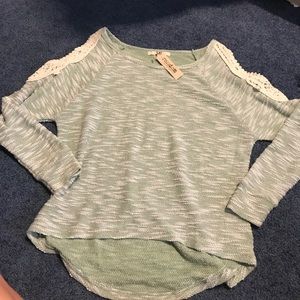 Cold shoulder lace trim top